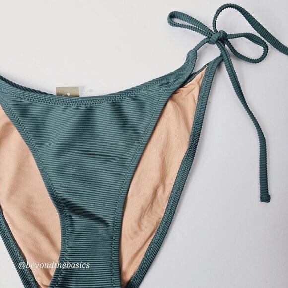 J.Crew Women's Green Ribbed Curved Waist Cheeky String Bikini Bottoms Size Small - Picture 4 of 10